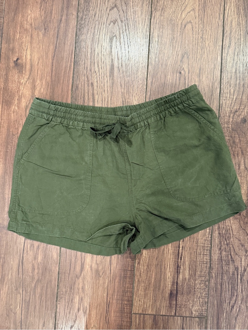 J. Crew Olive Drawstring Waist Casual Linen-Blend Shorts